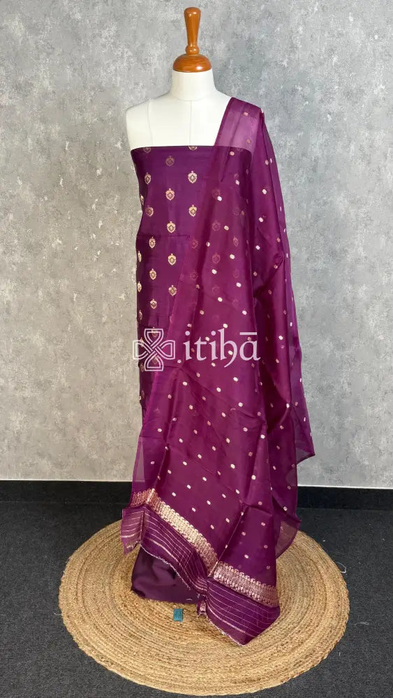 BANARASI SILK SUIT BANARASI SALWAR SET - WINE PURPLE