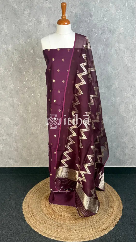 BANARASI SILK SUIT - WINE PURPLE
