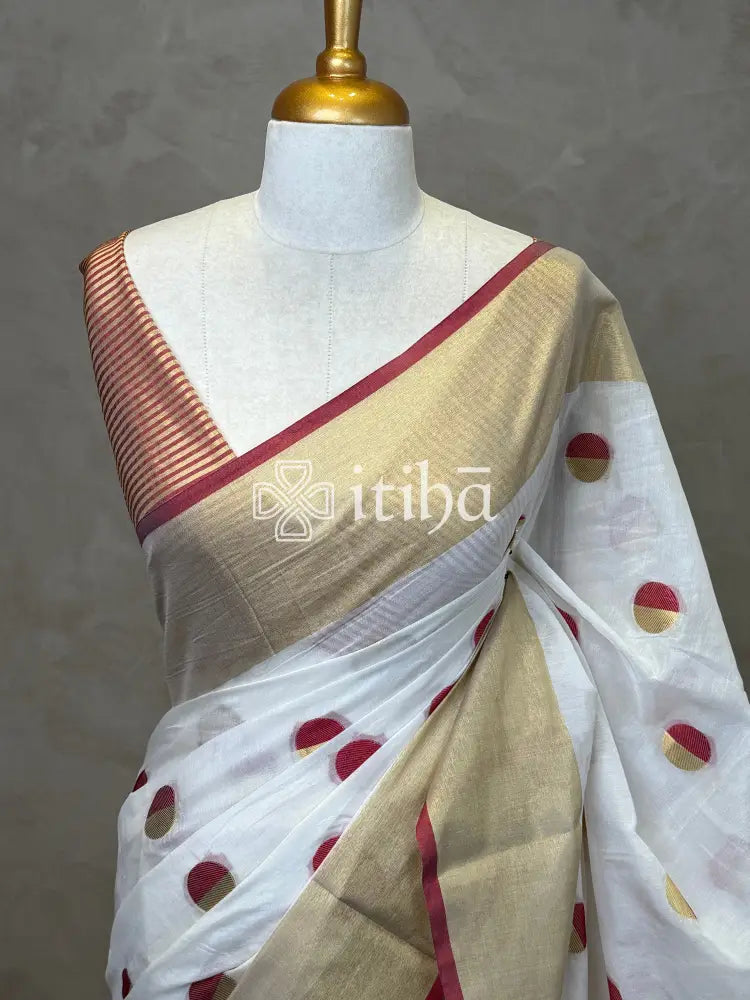 CHANDERI RED POLKA SAREE