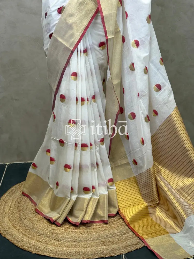 CHANDERI RED POLKA SAREE