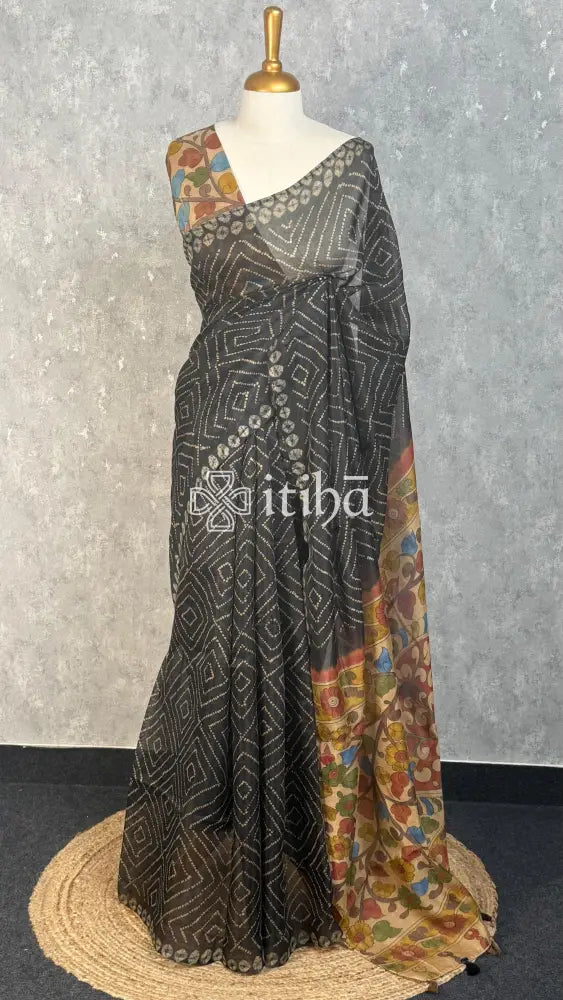 COTTON LINEN SAREE - CHARCOAL GREY