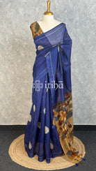 COTTON LINEN SAREE - Navy