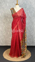 COTTON LINEN SAREE - Red