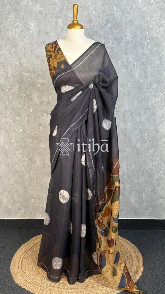 COTTON LINEN SAREE - SMOKY CHARCOAL GREY