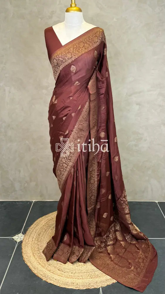 GEORGETTE BANARASI SAREE - Brown