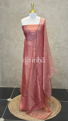 HAND EMBROIDERY SUIT SET - PEACH BLUSH PINK