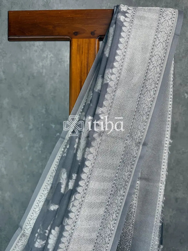 KORA GREY ZARI JAAL BANARASI SAREE