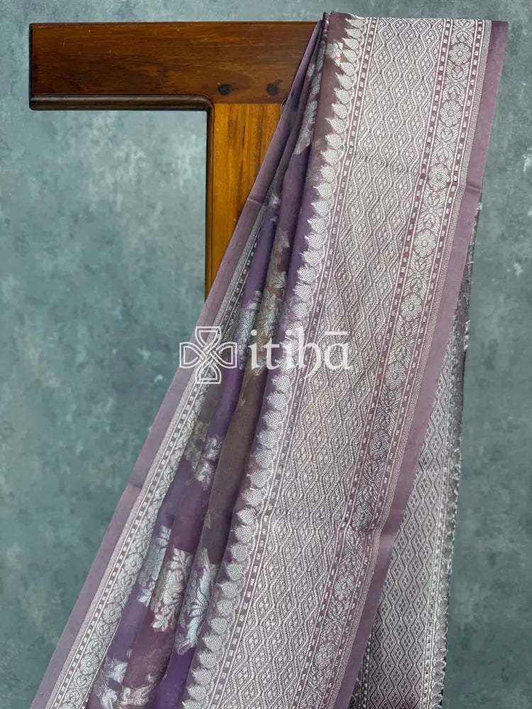 KORA HAND DYE SILVER BANARASI SAREE
