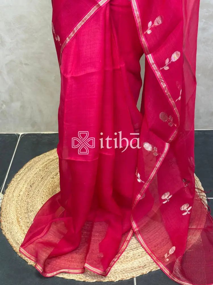 KORA MUSLIN SAREE - PINK