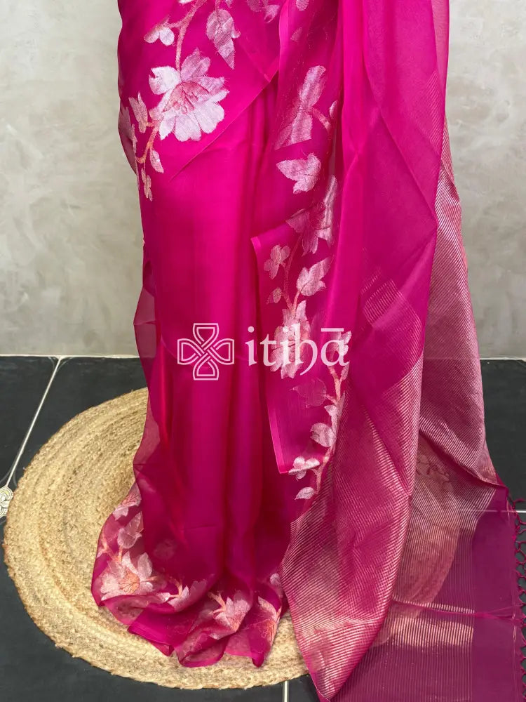 KORA MUSLIN SAREE - PINK
