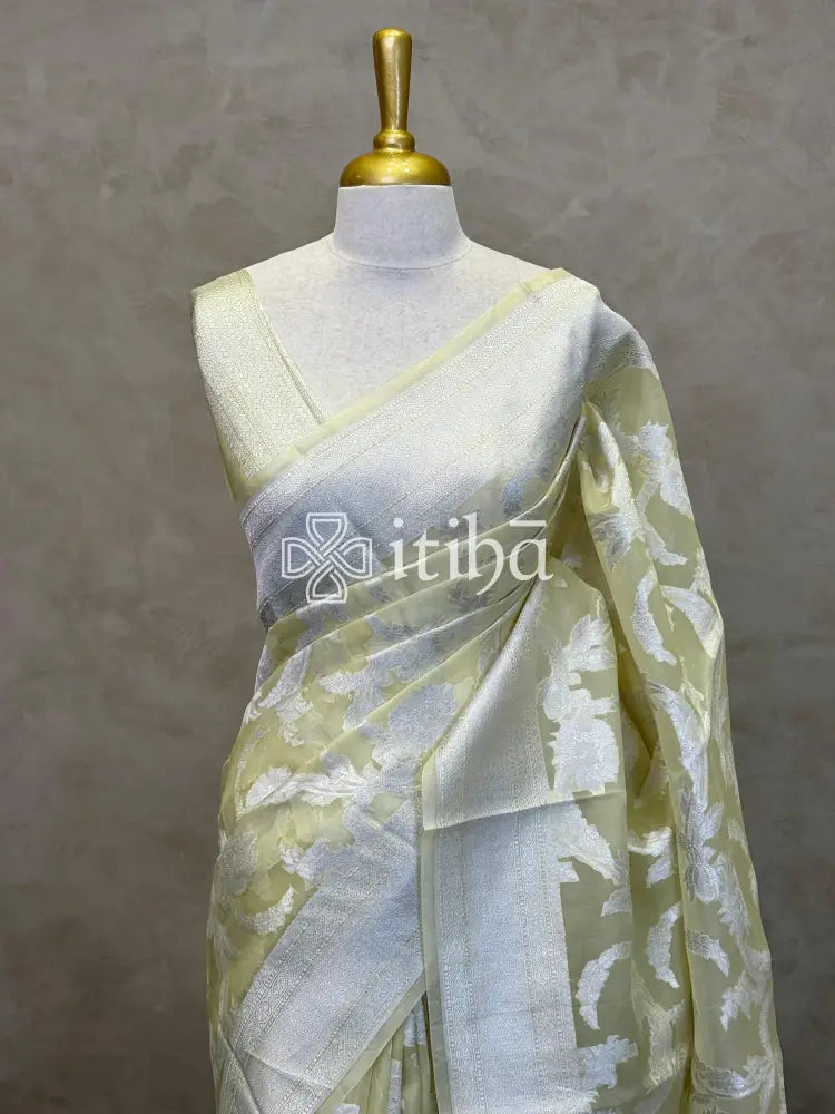 KORA SILVER ZARI JAAL BANARASI SAREE