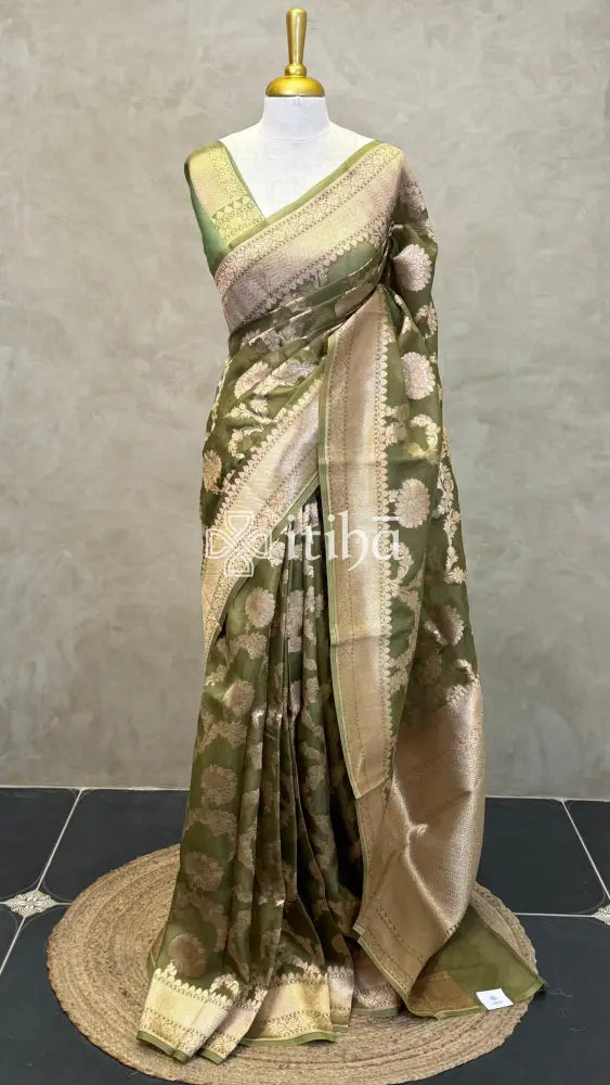 KORA WATER ZARI JAAL BANARASI SAREE