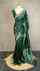 KOSA SILK BANARASI SAREE - DEEP GREEN