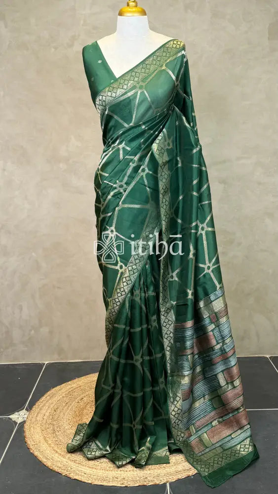 KOSA SILK BANARASI SAREE - DEEP GREEN