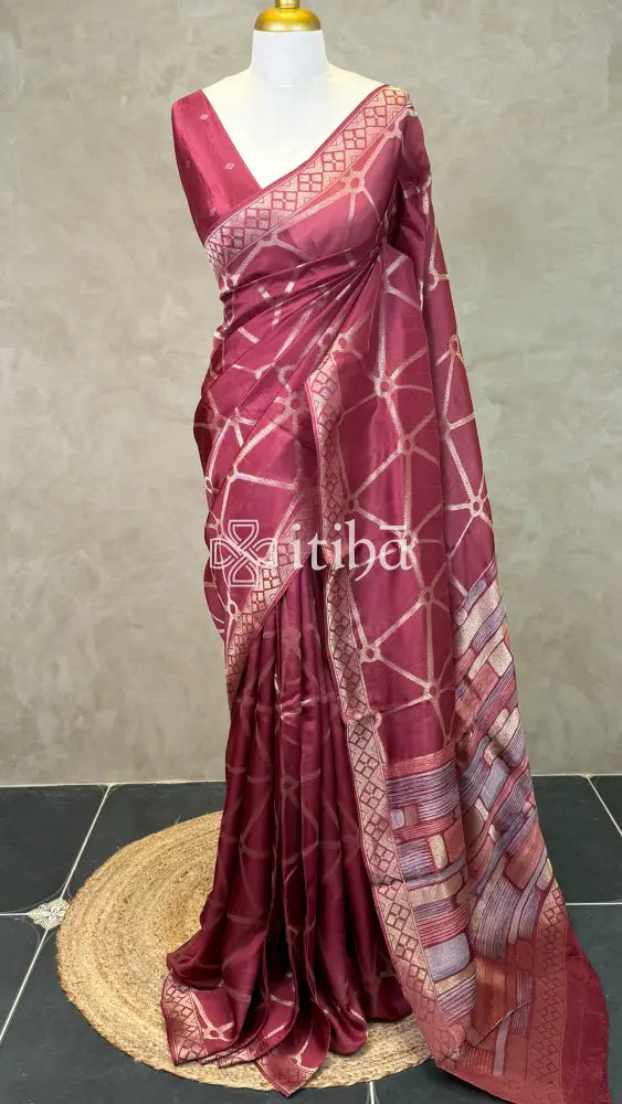 KOSA SILK BANARASI SAREE - RICH MAROON