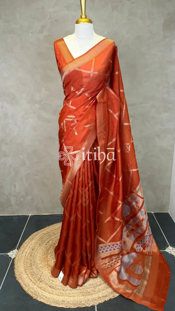 KOSA SILK BANARASI SAREE - RUST ORANGE