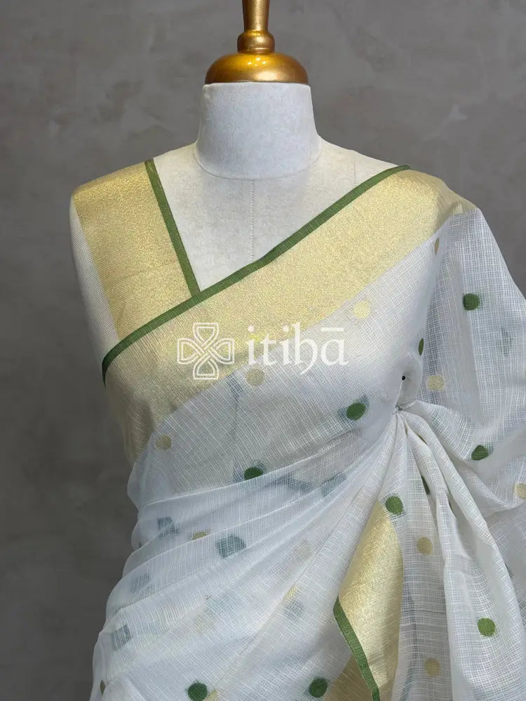 KOTA GREEN POLKA DOTS SAREE