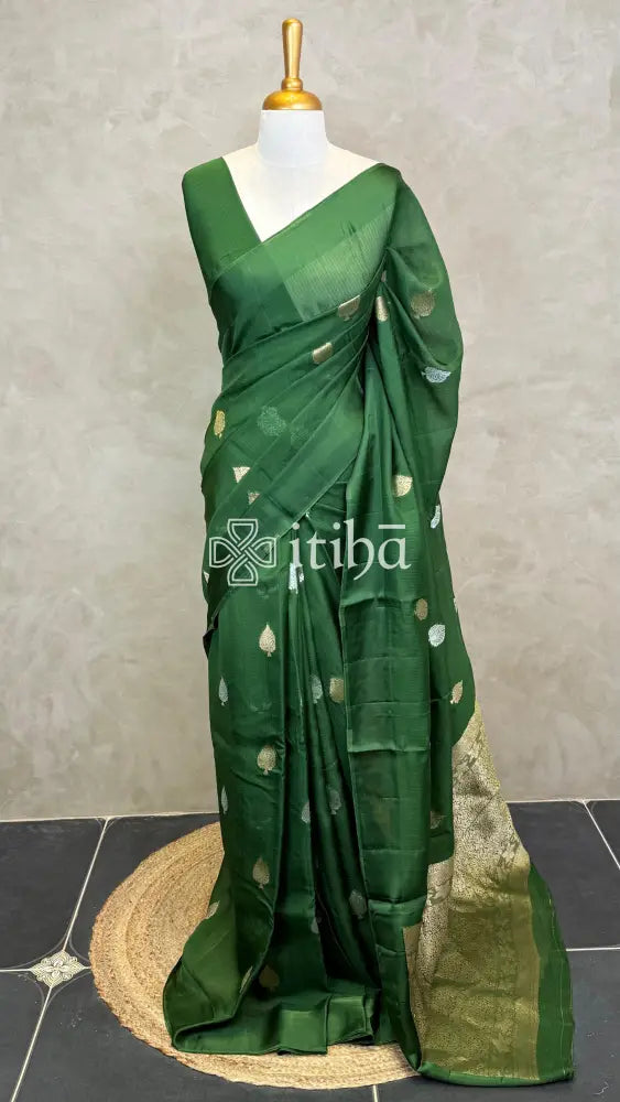 KOTA SILK BANARASI SAREE - DEEP GREEN