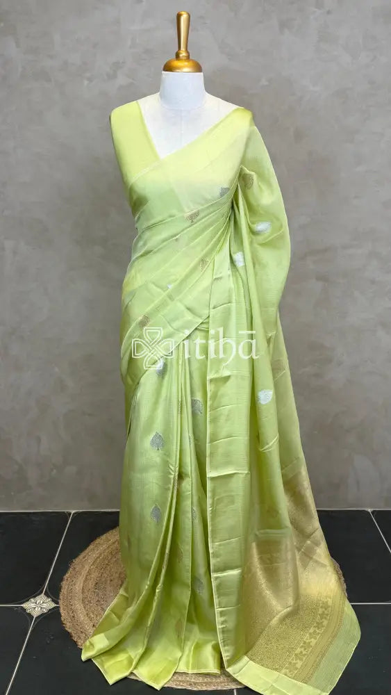 KOTA SILK BANARASI SAREE - PISTA GREEN