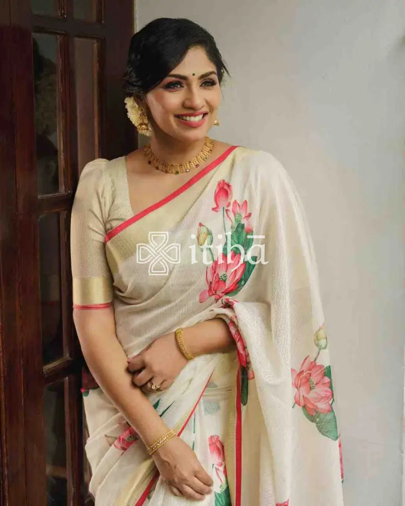 KOTA SILK LOTUS PRINTED SAREE