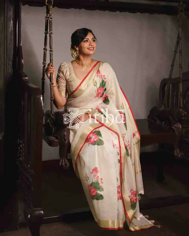 KOTA SILK LOTUS PRINTED SAREE