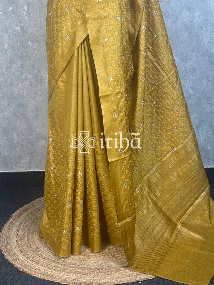 LINED TUSSAR SILK EMBROIDERYSAREE