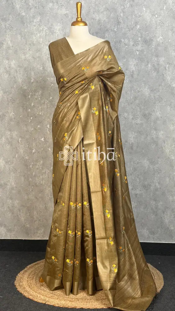 LINED TUSSAR SILK EMBROIDERYSAREE