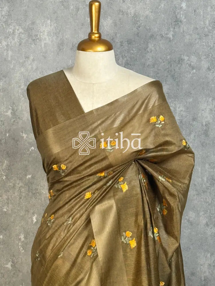 LINED TUSSAR SILK EMBROIDERYSAREE