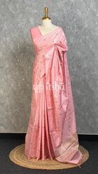 LINED TUSSAR SILK EMBROIDERYSAREE - BLUSH PINK