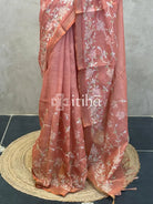 LINEN APPLIQUE EMBROIDERY SAREE