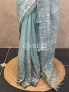 LINEN APPLIQUE EMBROIDERY SAREE