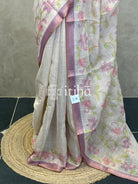 LINEN APPLIQUE EMBROIDERY SAREE