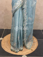 LINEN APPLIQUE EMBROIDERY SAREE