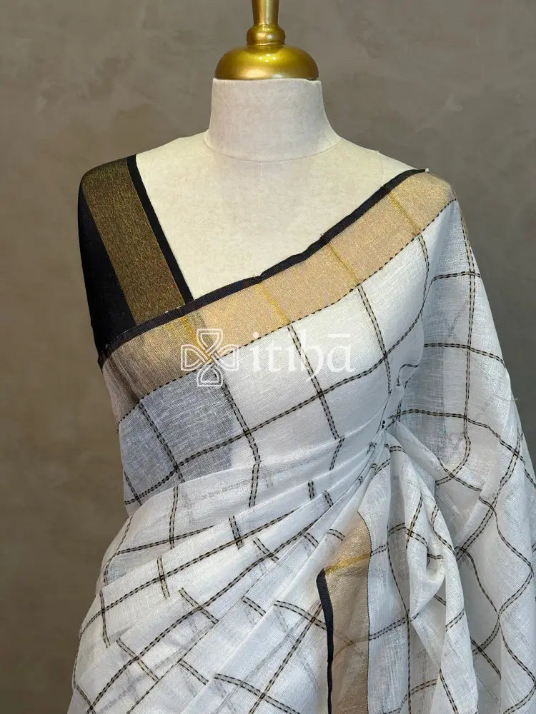 LINEN BLACK CHECK SAREE