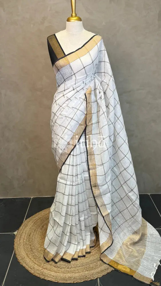 LINEN BLACK CHECK SAREE