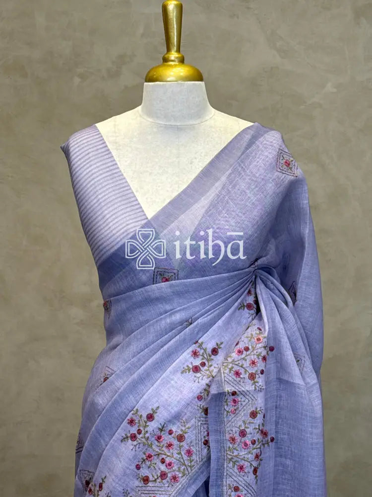 LINEN EMBROIDERY SAREE