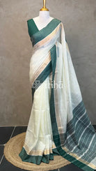 LINEN GREEN BORDER SAREE