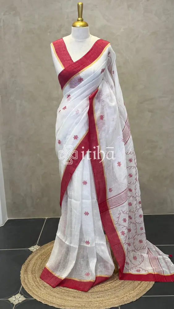 LINEN HANDLOOM SAREE - OFF WHITE