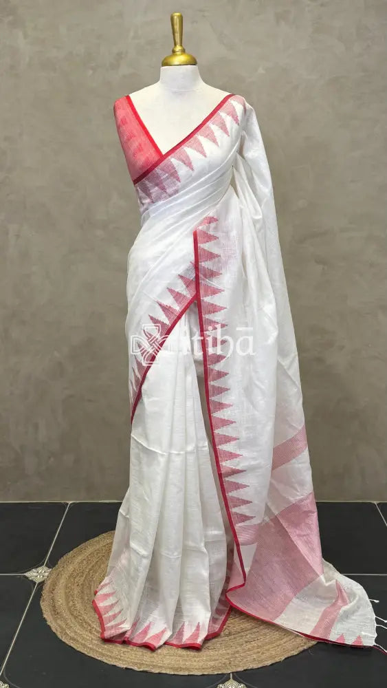 LINEN HANDLOOM SAREE - Red