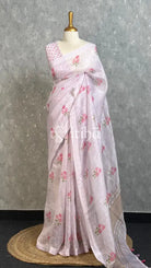 LINEN PRINTED SAREE - LIGHT LAVENDER