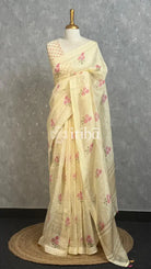 LINEN PRINTED SAREE - LIGHT YELLOW