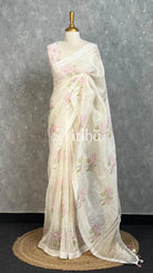 LINEN PRINTED SAREE - OFF WHITE