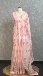 LINEN PRINTED SAREE - PEACH PINK