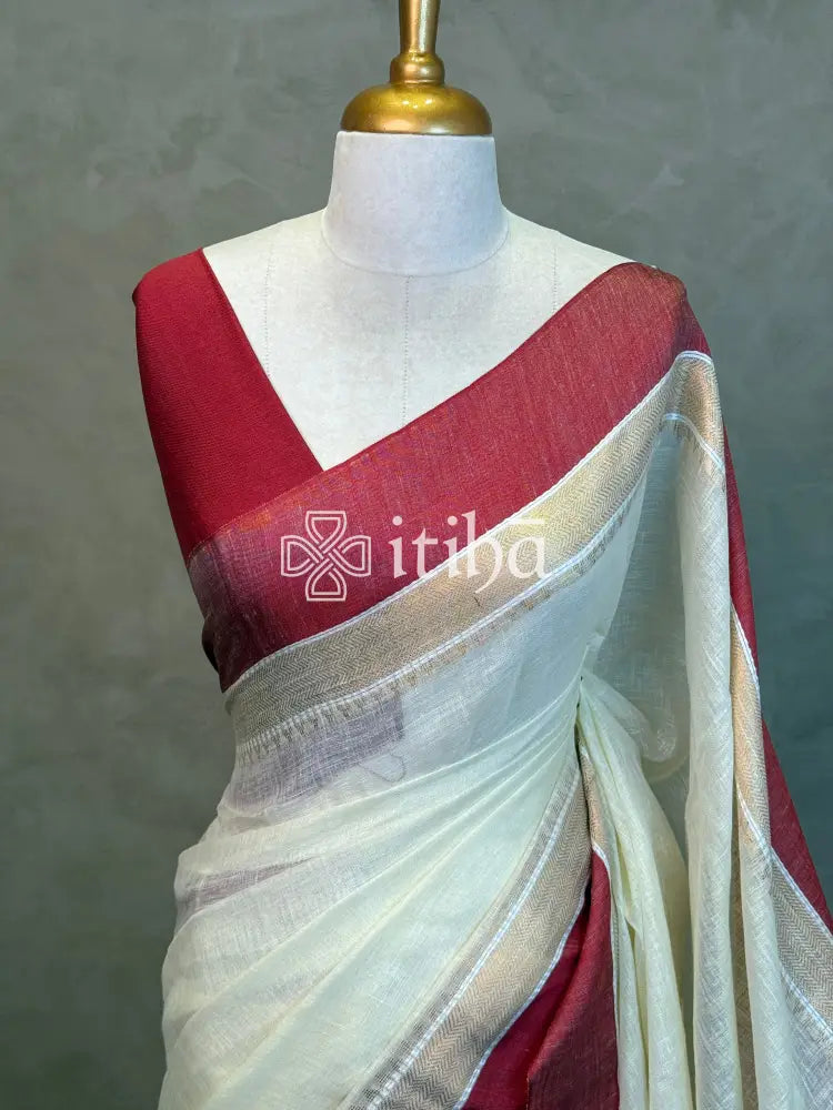 LINEN RED BORDER SAREE