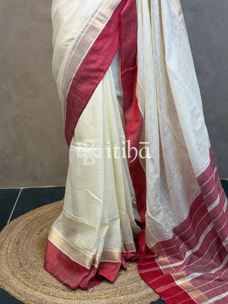 LINEN RED BORDER SAREE