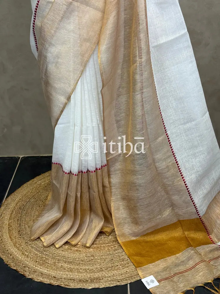 LINEN RED TEMPLE BORDER SAREE