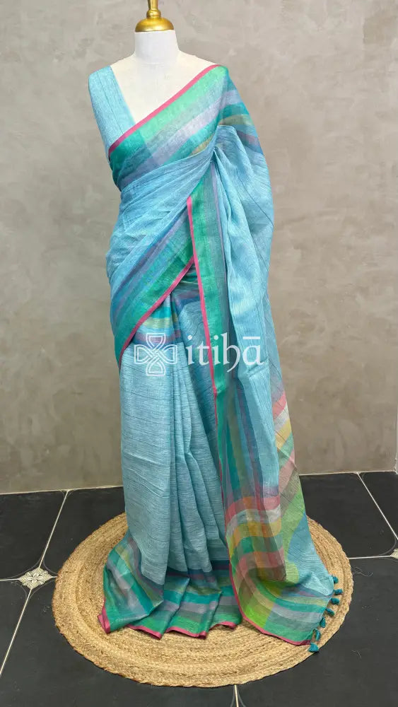 LINEN SAREE - LIGHT BLUE