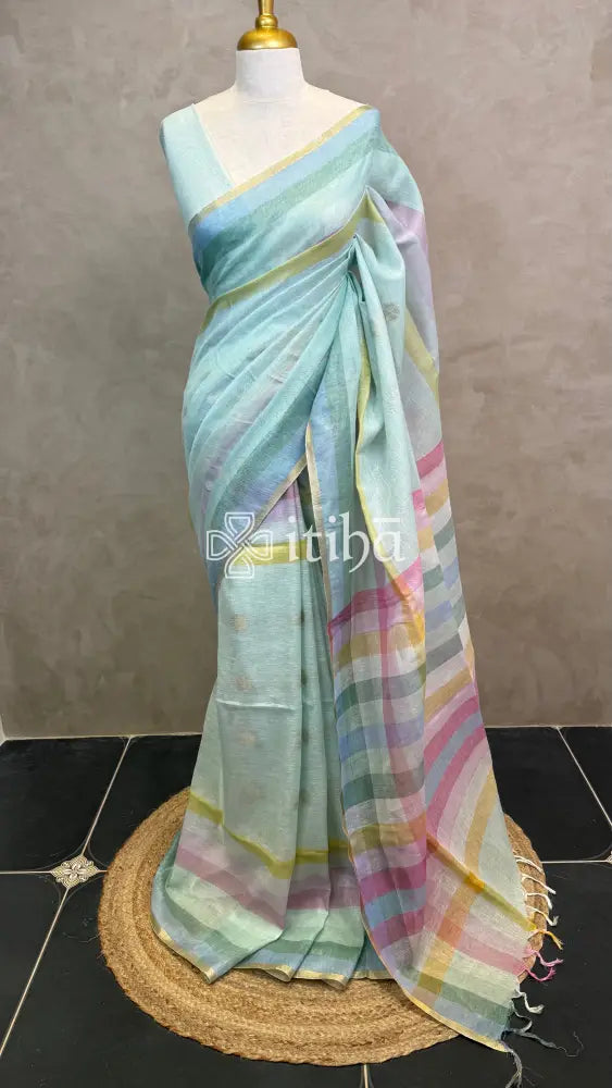 LINEN SAREE - SAGE MINT