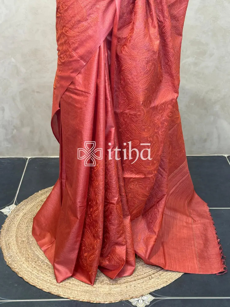 LINEN TUSSAR SILK EMBROIDERY SAREE