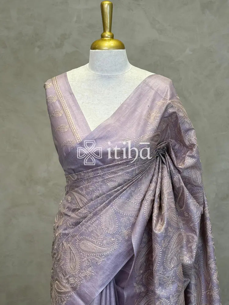 LINEN TUSSAR SILK EMBROIDERY SAREE